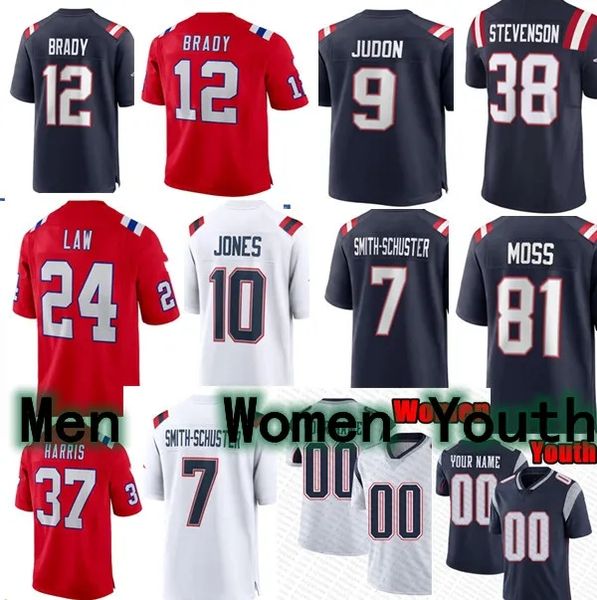 

matthew judon christian gonzalez tom brady custom football jersey mac jones marcus jack juju smith-schuster bailey zappe rhamondre stevenson, Black;red