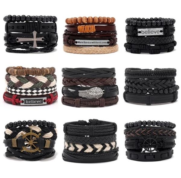 

vintage multiple layers leather bracelet set for women men leaf handmade braided wrap charm bracelet jewelry accessories9110693, Golden;silver