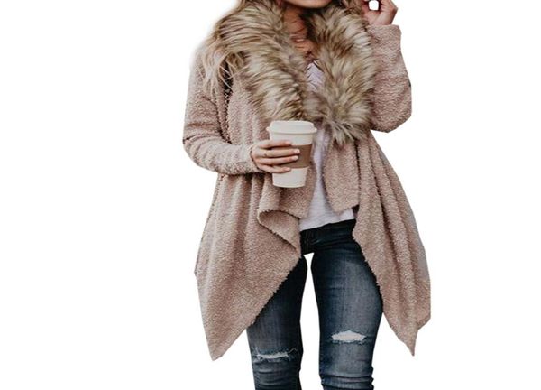 

2019 autumn winter new women long sleeve knitted sweater casual solid faux fur collar cardigans sweaters women5963288, White;black