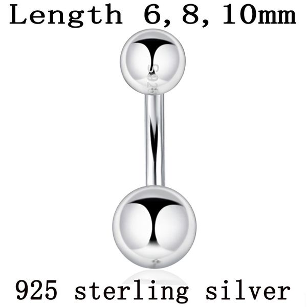 

navel bell button rings 925 sterling silver body jewelry women piercing s925 belly button ring double ball arc rod fine thin thick pin 23072