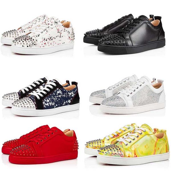 

designer sneakers, red shoes, low christian sneakers, classic black rivets, retro flash flat bottom, luxurious red shoes, men's cut lea