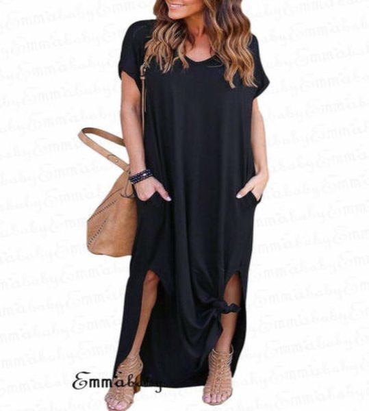 

casual long maxi dress vneck m4xl plus size s women elegant dress short sleeve floor length summer4450817, Black;gray