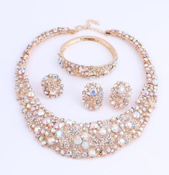 

women ab color crystal jewelry sets with necklace earrings bracelet ring statement necklaces boho trendy wedding for party direct 2912561, Black