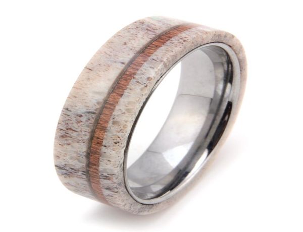 

8mm tungsten carbide rings for men women wedding bands deer antler koa wood inlay comfort fitsize 713include half size8675281, Slivery;golden