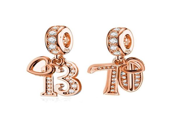 

fit original charm bracelet 925 sterling silver star rose gold 13th 70th number bead for making women bithday berloque248b4186140, Black