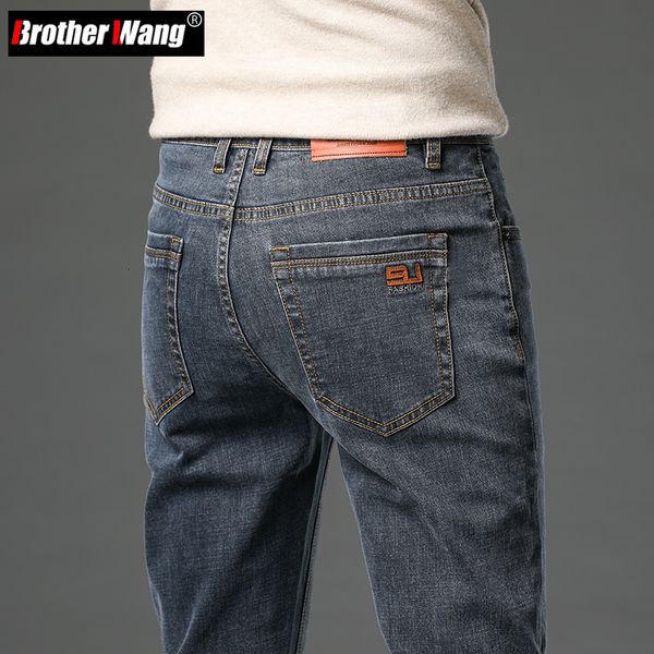 

mens jeans autumn mens business straight fit jeans retro blue smoke gray trousers cotton elastic comfortable fabric denim pants male 230729