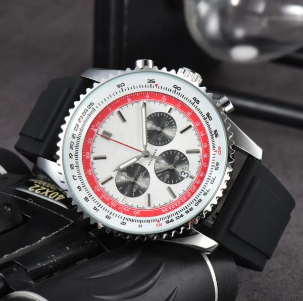 

new designer quartz movement watch for men luxury rubber strap watch multifunctional chronograph scratch resistant glass, Slivery;brown