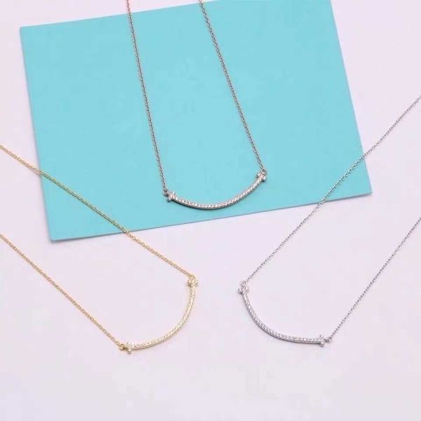 

tiffay 925 sterling silver classic gold plated smile necklace diamonds elegant collar chain popular jewelry, Black