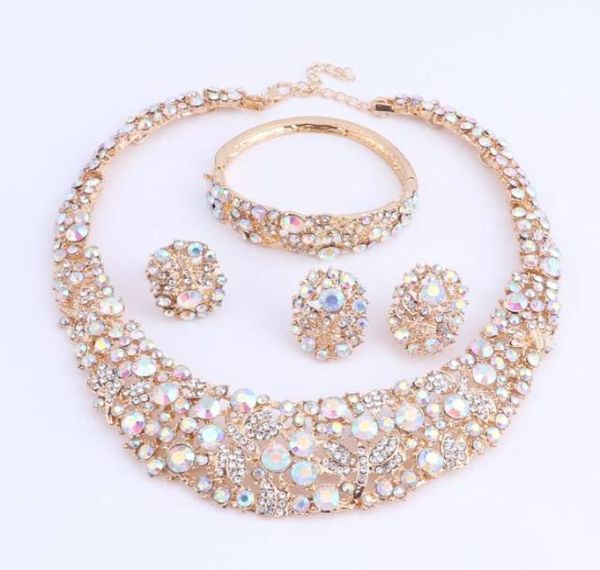 

women ab color crystal jewelry sets with necklace earrings bracelet ring statement necklaces boho trendy wedding for party direct 5158487, Black