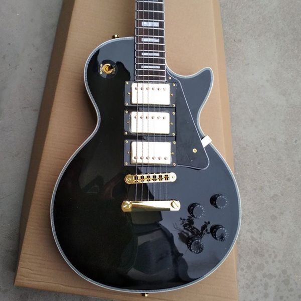 

lp custom 3-pickups ebony black beauty 1957 solid mahogany electric guitar with ebony fingerboard and fret nibs