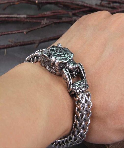 

vikings jewelry stainless steel russian bear bracelet men039s mesh chain can open mouth punk bracelets biker 211124238s4671870, Black