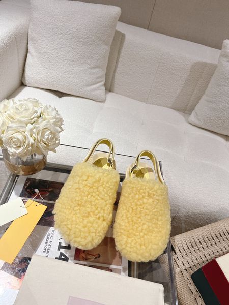 

2023 horsehair fur slippers sandals fussbett sabot marn clogs candy color fluff women slide designer classic half slipper woman fuzzy slides, Black