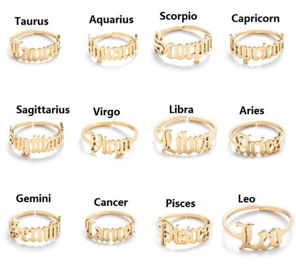 

adjustable stainless steel rings 12 constellations letter ring for woman opening wedding zodiac finger ring birthday jewelry gift7410768, Silver