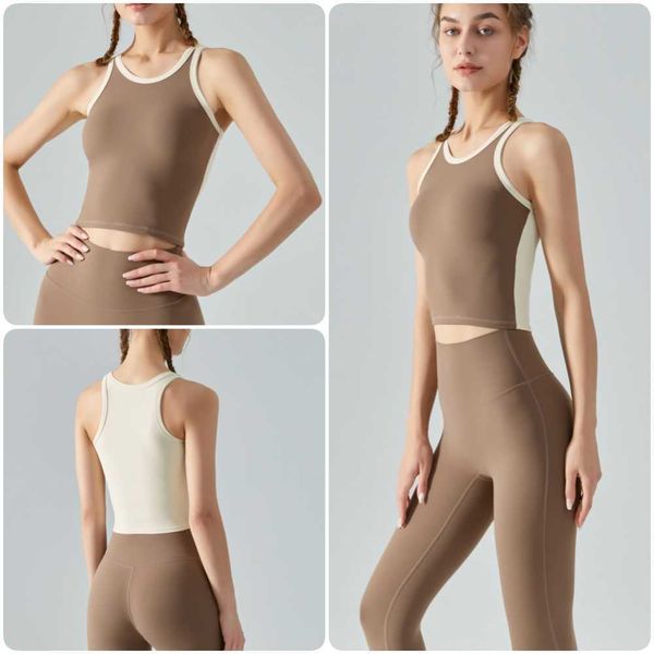 

lulu color blocking slimming lemon vest running underwear shockproof sports bra tight fitting fitness tank chest pads woman summer shirt