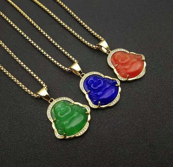 

pendant necklaces hip hop bling iced out gold color stainless steel maitreya laughing buddha pendants for men women jewelry9833404, Silver