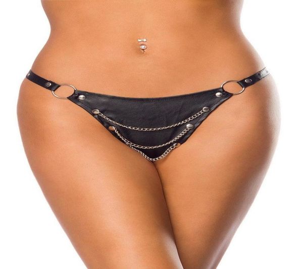 

women tback faux leather thong gstring with chain punk style pu leather underwear knickers panties lingerie erotic7111453, Black;white