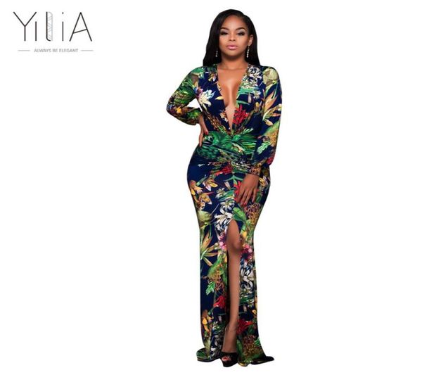 

yilia african print floral long maxi drs patterns long lantern sleeve summer 2017 women beach split deep v floor length q4284658, Black;gray
