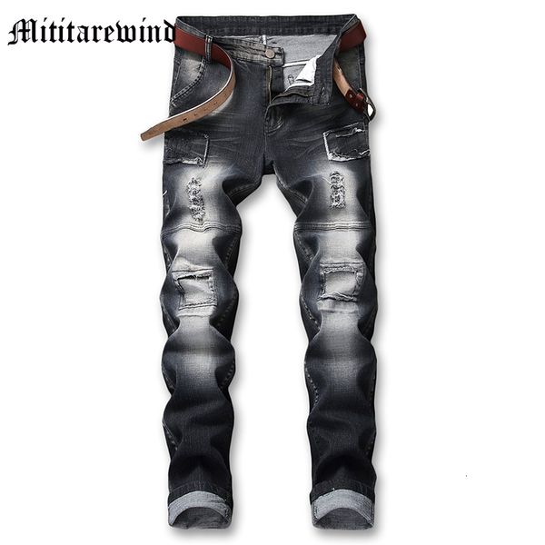 

mens jeans mens jeans straight stretch hole vintage trousers design fashion distressed vibe y2k high street trendy slim pants youth 230729, Blue