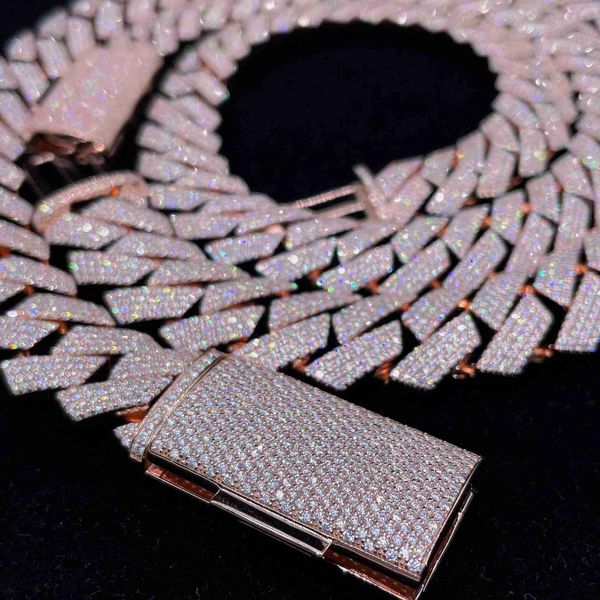 

925 sterling silver vermeil vvs diamond necklaces 15mm 18mm 4 rows moissanite paved cuban chain iced out deluxe hip hop jewelry