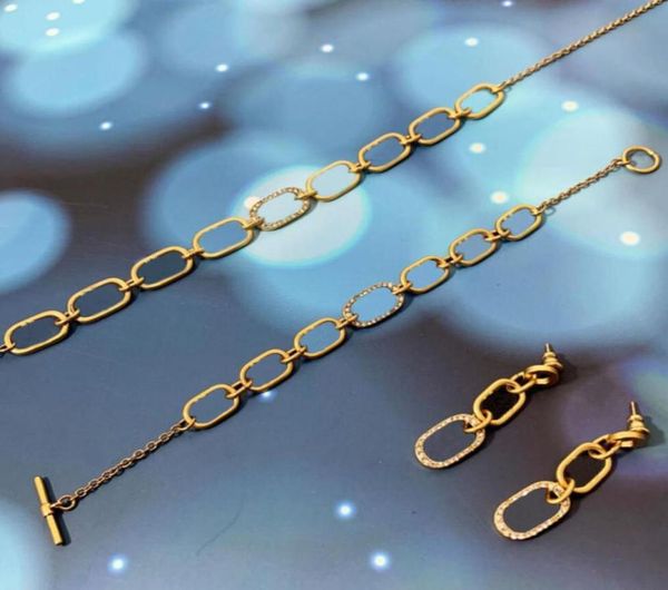 

luxury designer jewelry fashion womens bracelet earrings necklace 18k gold plated crystal letter pendant chain choker bangle dangl2317999, Black