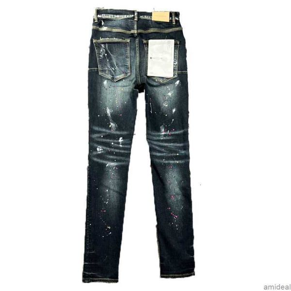 

designer purple jeans mens jean men's high streetwear for embroidery pants womens oversize ripped patch hole denim straight fashion sli, Blue