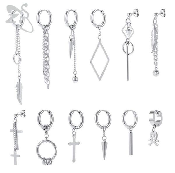 

zs 12pcs lot punk earrings stainless steel hoop earrings for men hip hop earring jewelry korean ear piercing accessories 2207928303, Golden;silver