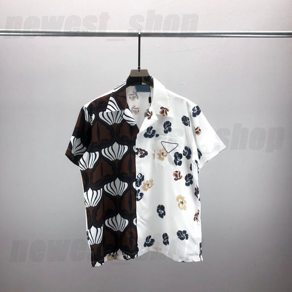 

2023 summer mens designer shirts silk shirt luxury clothing short sleeve letter flowerrs print geometry letter patchwork t shirt lapel colla, White;black