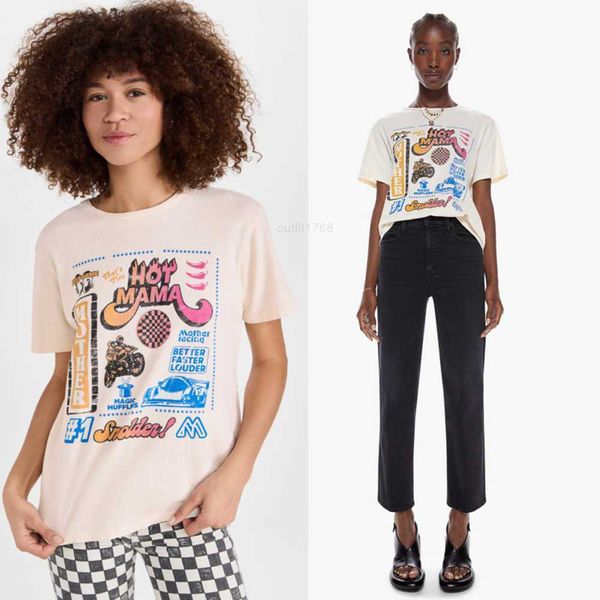 

new mo apricot mama racing print sleeve short t-shirt women, White