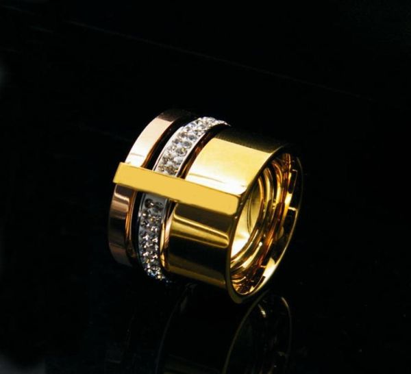 

new fashion zircon crystal titanium stainless steel rings for women men wedding jewelry three layers beauty anillos female ring ac2556228, Silver