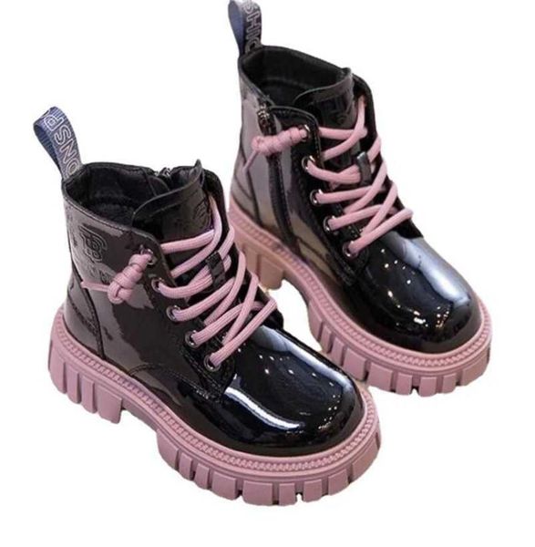 

boots girls039 pink boots winter 2022 new children shoes patent leather plush warm waterproof kids snow baby 2637 t2209254942175, Black;grey