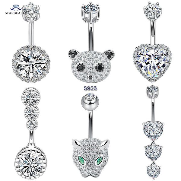 

navel bell button rings luxury 925 sterling silver belly piercing crystal heart jewelry panda 6810mm bar 230729