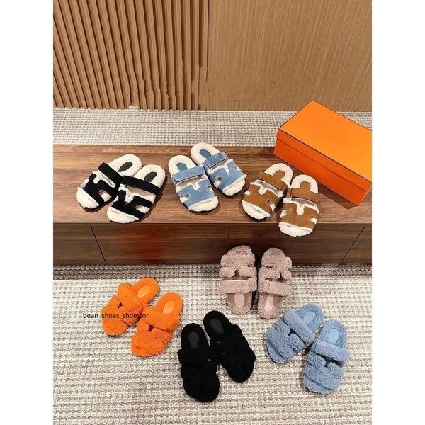 

chypre designer brand h sandals lambswool slipper women fur woolen plush sliders lambskin sandals flat heel slippers home shoes eur 36-40, Black