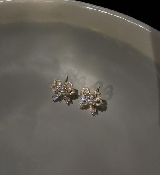 

real gold plating 925 silver needle pearl diamond bow stud earrings korean simple earrings selling temperament eardrop women8086686, Golden