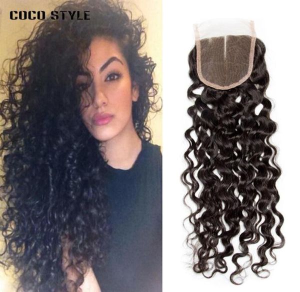 

middle part style 4quotx4quot water wave lace closure real 8a grade remy human hair 120 density1765935, Black;brown