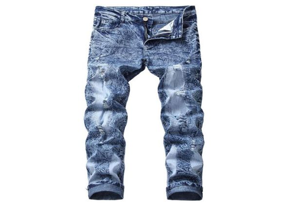 

mens jeans ripped pants hole distressed stretch jeans for men pants straight new brand slim plus size 40 422230247, Blue