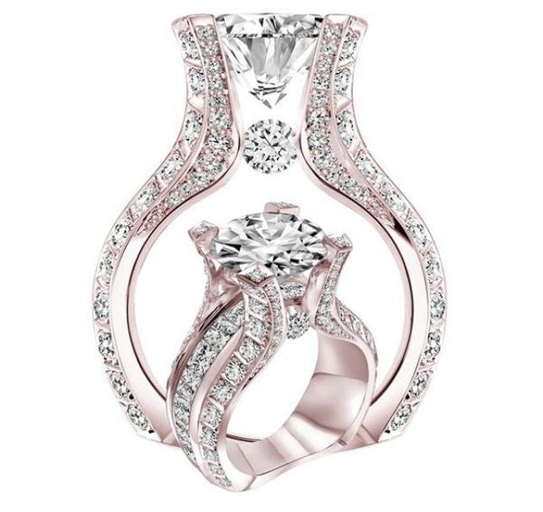 

luxury female round full microinlaid zircon ring imitation diamond jewelry for women gift engagement rings9772480, Silver