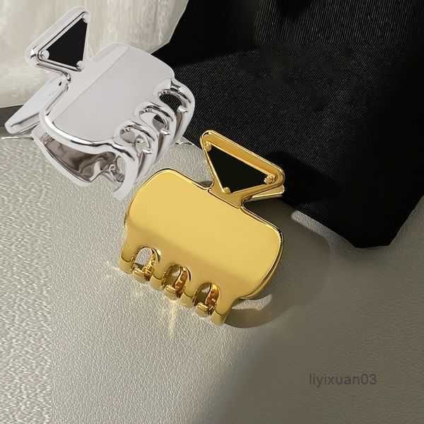 

designer barrettes womens girls metal triangle p-letter hair clips high-quality brand classic versatile leisure headwear hairclips black sha, Golden;silver