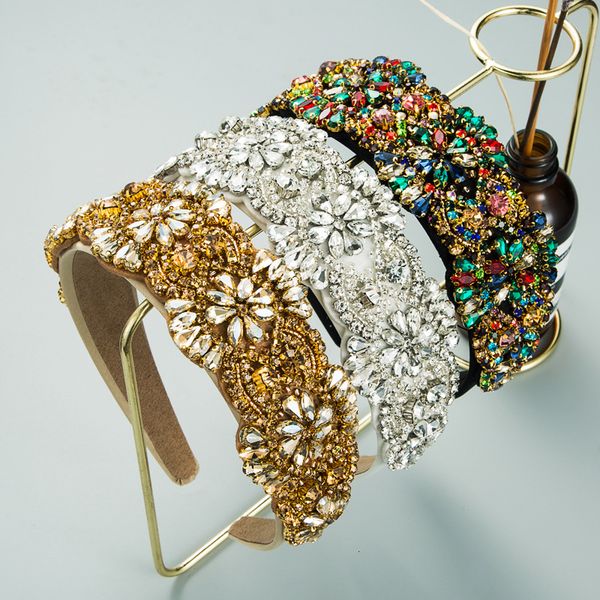 

headwear hair accessories luxury baroque full headband accessorie handsewn colored glass flower broadbrimmed hoop 230729