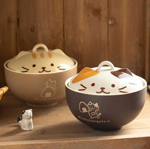 

cups dishes utensils 550ml cartoon cat ceramic soup bowl with lid salad fruit bowl office worker student instant noodle bowl kitch5417358