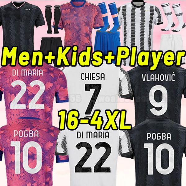 

fans player version 22 23 soccer jerseys pogba vlahovic chiesa 2022 2023 football shirt set di maria locatelli morata de ligt juventus kean, Black;yellow