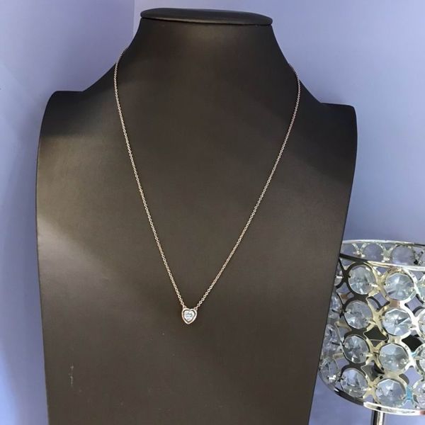 

2023 lovely cute pendant necklaces long rose gold thin stainless steel chain diamonds crystal heart design women necklace with dust bag and, Silver