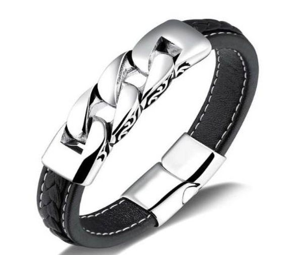 

stainless steel bracelets bangles 215mm men leather bracelets men jewelry new gift for menba1020632074969, Golden;silver