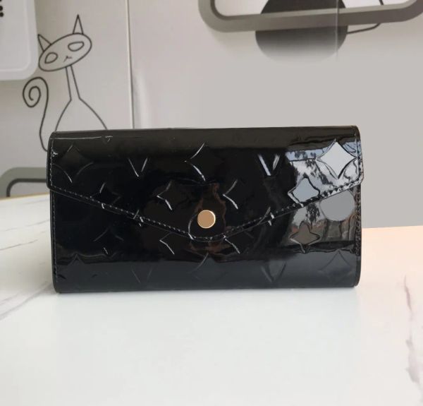 

fashion designer wallets luxury envelope purses men womens patent leather wallet embossed flower letter long card holder slim money clutch b, Red;black