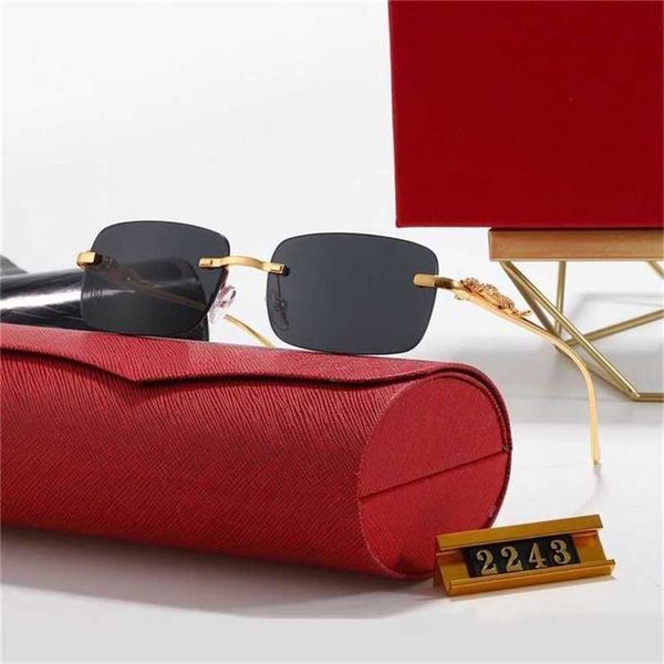 

52% off sunglasses 2023 new small frame frameless square male and female leopard head metal cheetah 2243kajia new, White;black