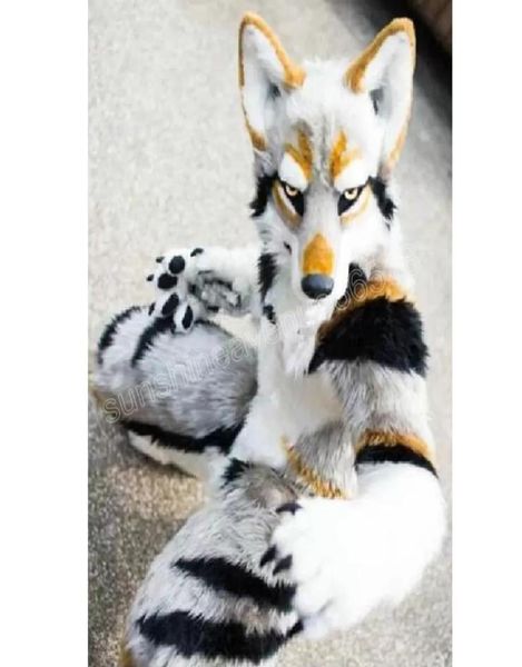 

halloween long fur furry husky mascot costume cartoon theme character carnival adults size christmas birthday p1050300, Red;yellow
