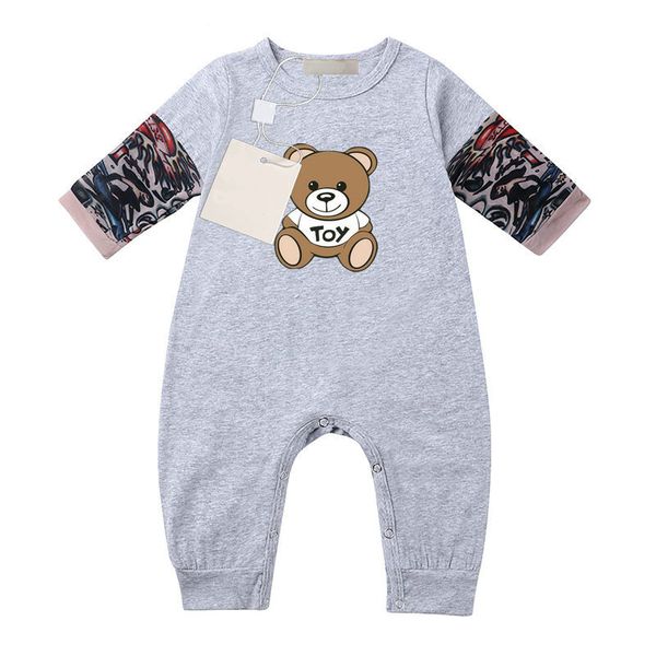 

in Stock Kids Designer Rompers Baby Boy Girl Long Sleeve 100% Cotton Clothes Cartoon Classic Letters Newborn Jumpsuits, Gray