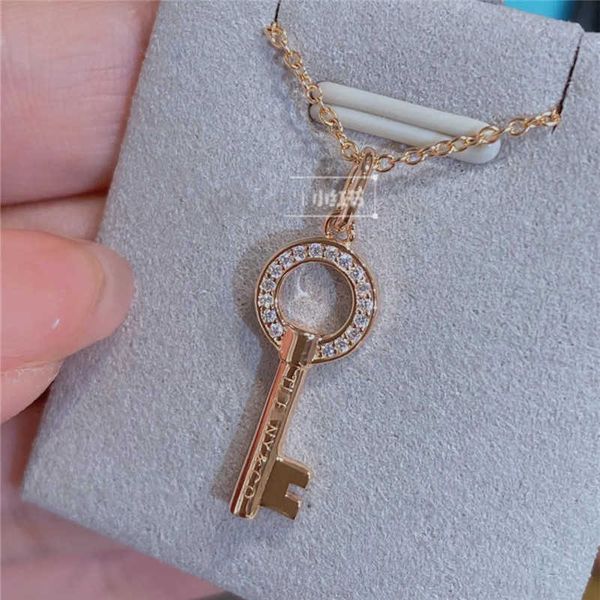 

original s925 sterling silver round diamond key necklace women 18k rose gold tiffay cross collar chain sweater accessories