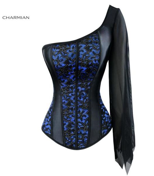 

women039s overbust corset oneshoulder sleeve vintage corsets and bustiers waist cincher shapewear corselet3810894, Black;white