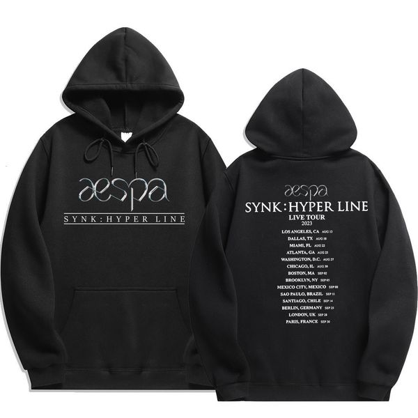 

womens hoodies sweatshirts kpop aespa synk hyper line live tour oversized womenmen hoodie sweatshirt long sleeve pullover hooded jacket oute, Black