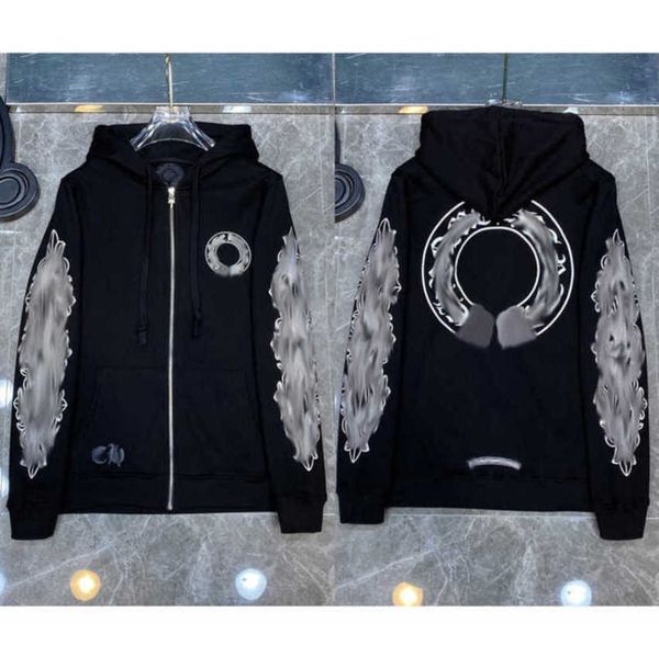 

luxury fashion jackets men's hoodies brand ch sweatshirts designers zipper hooded sweater men women casual pullover sanskrit horseshoe, Black;brown